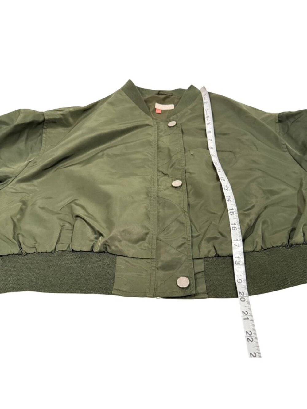 Anthro Pilcro Cropped Bomber Jacket in Moss Satin Size L - Picture 9 of 9